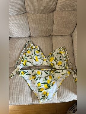 Yellow Lemon Print Triangle Bikini